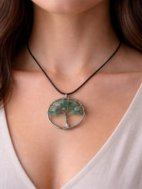 Lebensbaum Kette mit Grünen Steinperlen in Aventurin-Optik – Tree of Life Necklace
