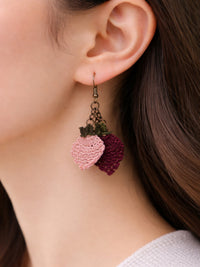 Handgefertigte Erdbeer Häkelohrringe Rosa-Weinrot – Crochet Earrings