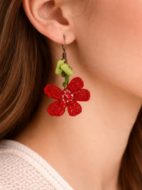 Handgefertigte Blumen Häkelohrringe Rot – Crochet Earrings