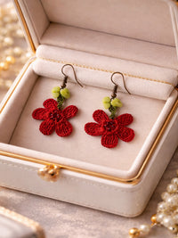 Blumen Häkelohrringe Rot – Handgefertigter Boho-Schmuck