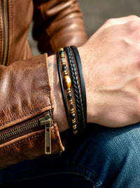 Herren Lederarmband – Tigerauge Optik & Gold Set