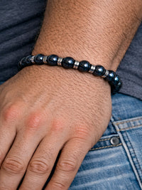 Herren Steinarmband – Blue Tiger's Eye Naturstein-Optik & Schwarz