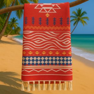 Strand-Sauna Tuch Boho Beach Red     Ideal für Strand, Sauna und Pool