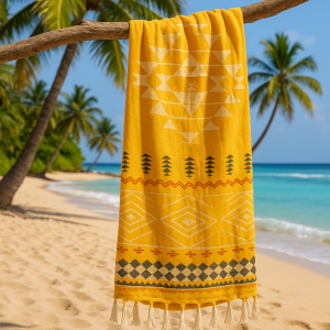 Strand-Sauna Tuch Boho Beach Yellow - Ideal für Strand, Sauna und Spa