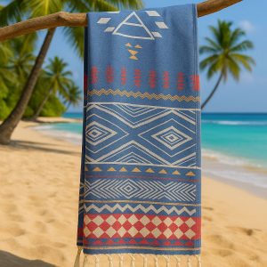 Strand-Sauna Tuch Boho Beach Blue    Ideal für Strand, Sauna und Pool