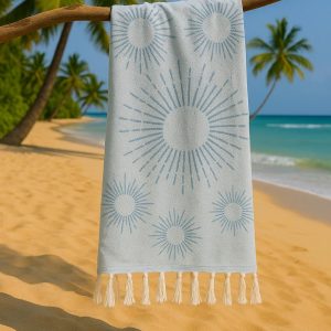 Strand-Sauna Tuch Sunburst Blue  Perfekt für Strand, Sauna und Pool
