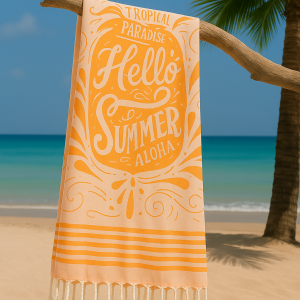 Strand-Sauna Tuch Hello Summer Yellow - Ideal für Strand, Sauna und Pool