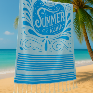 Strand-Sauna Tuch Hello Summer Blue - Ideal für Strand, Sauna und Pool