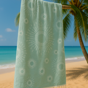 Strand-Sauna Tuch Sunburst Mint  Perfekt für Strand, Sauna und Pool