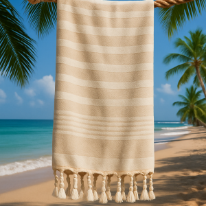 Strand-Sauna Tuch Rumi Beige  Perfekt für Strand, Sauna und Pool