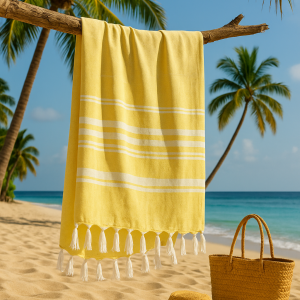 Strand-Sauna Tuch Terry Back Yellow  Perfekt für Sauna, Strand und Pool