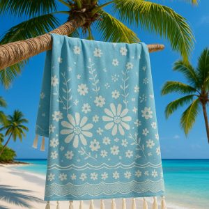 Strand Sauna Tuch Daisy Turkish Blue -  Ideal für Strand, Sauna und Pool